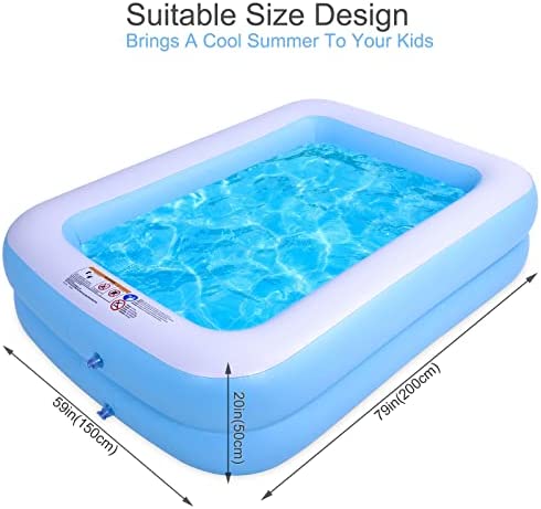 412zDZFd3lL. AC  - Family Full Size Rectangular Swimming Pool Above Ground Blow Up Pool 79" x 59" x 20" Inflatable Kiddie Pool for Kids Toddler Adult Paddling Water Splashing Pool for Outdoor Garden Backyard