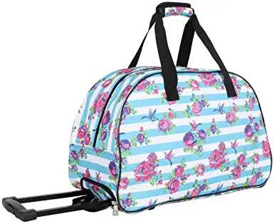 417d fJWStL. AC  - Betsey Johnson Designer Carry On Luggage Collection - Lightweight Pattern 22 Inch Duffel Bag- Weekender Overnight Business Travel Suitcase with 2- Rolling Spinner Wheels (Stripe Floral)