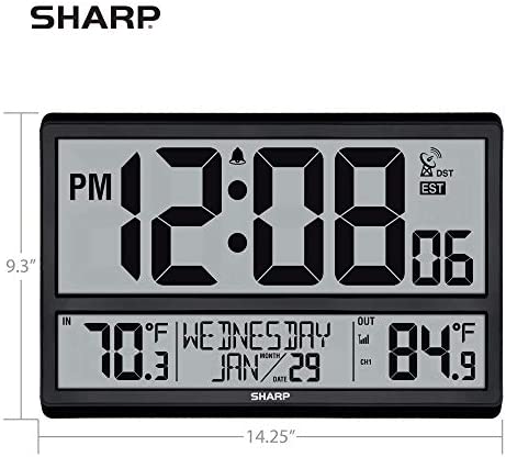 417iaZk3+yL. AC  - Sharp Atomic Clock - Never Needs Setting! –Easy to Read Numbers - Indoor/ Outdoor Temperature, Wireless Outdoor Sensor - Battery Powered - Easy Set-Up!! (4" Numbers)