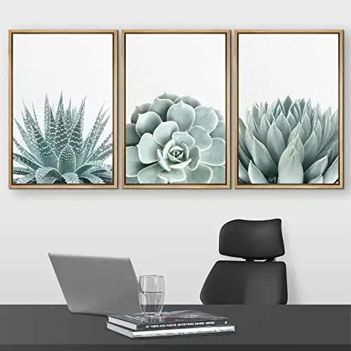 41KNzl3zR4L. AC  - wall26 Framed Wall Art Print Set Green Succulent and Cactus Variety Wilderness Nature Illustrations Modern Art Rustic Closeup Colorful for Living Room, Bedroom, Office - 16"x24"x3 Natural