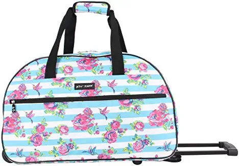 41QYYMMNTIL. AC  - Betsey Johnson Designer Carry On Luggage Collection - Lightweight Pattern 22 Inch Duffel Bag- Weekender Overnight Business Travel Suitcase with 2- Rolling Spinner Wheels (Stripe Floral)