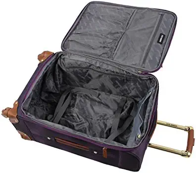 41SiPzioH7L. AC  - Steve Madden Designer Luggage Collection - Lightweight 24 Inch Expandable Softside Suitcase - Mid-size Rolling 4-Spinner Wheels Checked Bag (Shadow Purple)