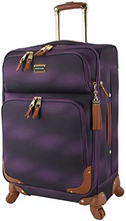 Steve Madden Designer Luggage Collection – Lightweight 24 Inch Expandable Softside Suitcase – Mid-size Rolling 4-Spinner Wheels Checked Bag (Shadow Purple)