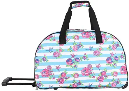 41jVWHeg8XL. AC  - Betsey Johnson Designer Carry On Luggage Collection - Lightweight Pattern 22 Inch Duffel Bag- Weekender Overnight Business Travel Suitcase with 2- Rolling Spinner Wheels (Stripe Floral)