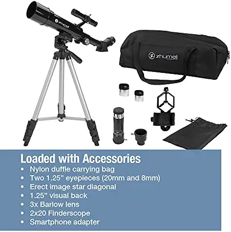 41qiv9EWTDS. AC  - Zhumell - 50mm Portable Refractor Telescope - Coated Glass Optics - Ideal Telescope for Beginners - Digiscoping Smartphone Adapter