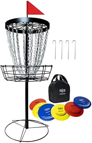41r7PCfGlFL. AC  - SGSPORT Disc Golf Basket with Discs | Portable Disc Golf Target with Heavy Duty 24-Chains Disc Golf Course Basket, Come with 6pcs Disc Golf Discs with Carry Bag