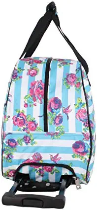 41y5B5HVGtL. AC  - Betsey Johnson Designer Carry On Luggage Collection - Lightweight Pattern 22 Inch Duffel Bag- Weekender Overnight Business Travel Suitcase with 2- Rolling Spinner Wheels (Stripe Floral)
