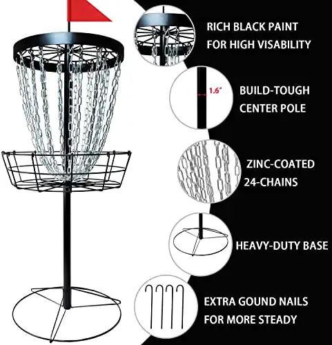 510CMORST L. AC  - SGSPORT Disc Golf Basket with Discs | Portable Disc Golf Target with Heavy Duty 24-Chains Disc Golf Course Basket, Come with 6pcs Disc Golf Discs with Carry Bag