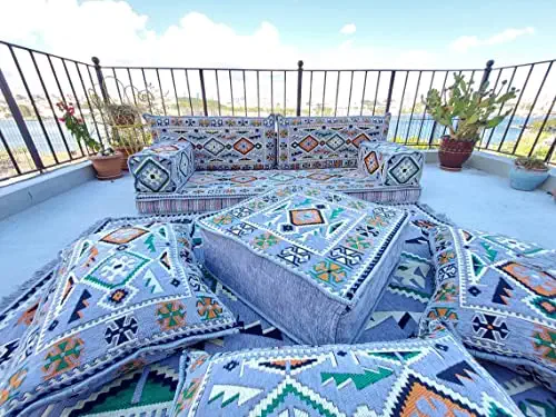 51DB2dIjU9L - Floor Cushions, Gray Floor Sofa Seating Set, Traditional Arabic Sofa, Ottoman Couch, French Matress, Arabic Majlis, Sectional Sofa, Pouffs (Sofa + Rug + Ottoman)