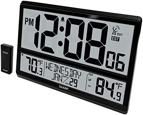 51DbclBRHiL. AC  - Sharp Atomic Clock - Never Needs Setting! –Easy to Read Numbers - Indoor/ Outdoor Temperature, Wireless Outdoor Sensor - Battery Powered - Easy Set-Up!! (4" Numbers)