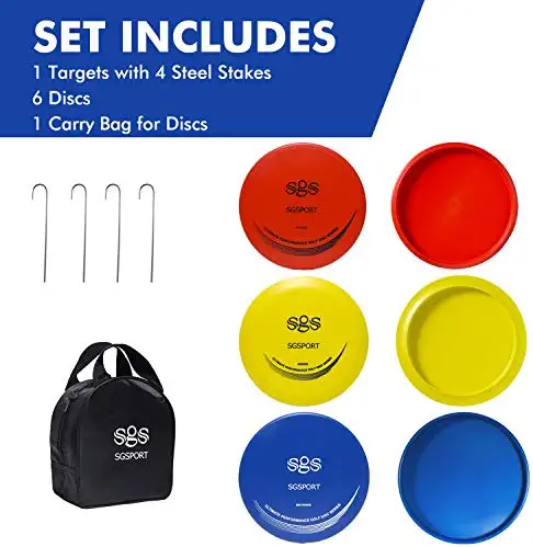 51GWqtXV1KL. AC  - SGSPORT Disc Golf Basket with Discs | Portable Disc Golf Target with Heavy Duty 24-Chains Disc Golf Course Basket, Come with 6pcs Disc Golf Discs with Carry Bag