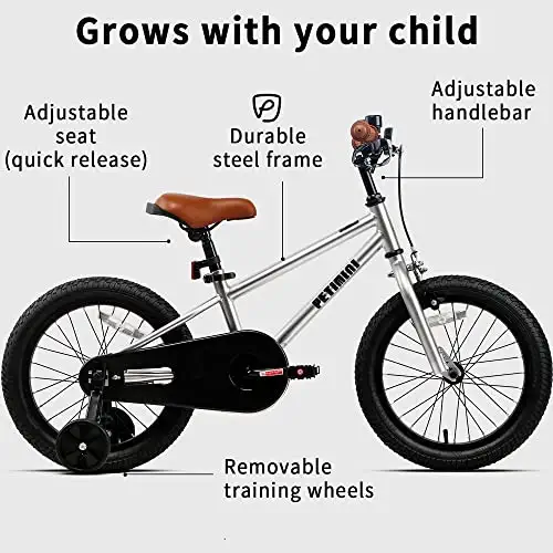 51Jf2z78R5L. AC  - Petimini 16 Inch Kids Bike for 3-7 Years Old Boys Girls BMX Style Bicycles with Training Wheels, Multiple Colors
