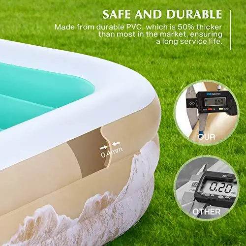 51NDJi6ZZBL. AC  - Brace Master Inflatable Swimming Pool, Blow Up Pool, 95" x 56" x 22" Family Kiddie Pools, Ages 3+, Full-Sized Inflatable Pool for Kids, Adults, Outdoor, Garden, Backyard, Green
