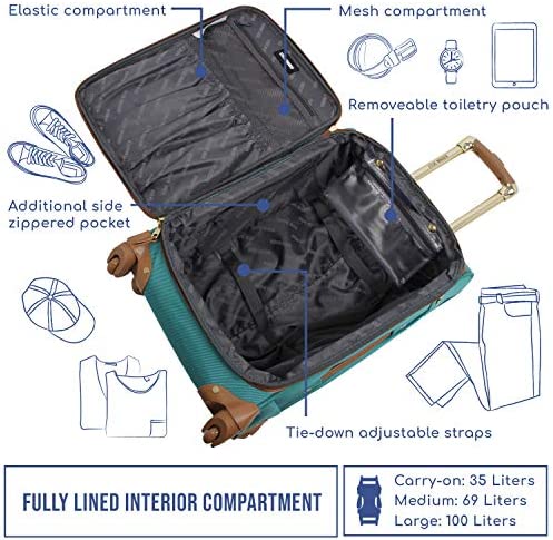 51PnmXINqGL. AC  - Steve Madden Designer Luggage Collection - 3 Piece Softside Expandable Lightweight Spinner Suitcase Set - Travel Set includes 20 Inch Carry on, 24 Inch & 28-Inch Checked Suitcases (Harlo Teal Blue)