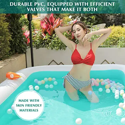 51X9M4LKNdL. AC  - Brace Master Inflatable Swimming Pool, Blow Up Pool, 95" x 56" x 22" Family Kiddie Pools, Ages 3+, Full-Sized Inflatable Pool for Kids, Adults, Outdoor, Garden, Backyard, Green