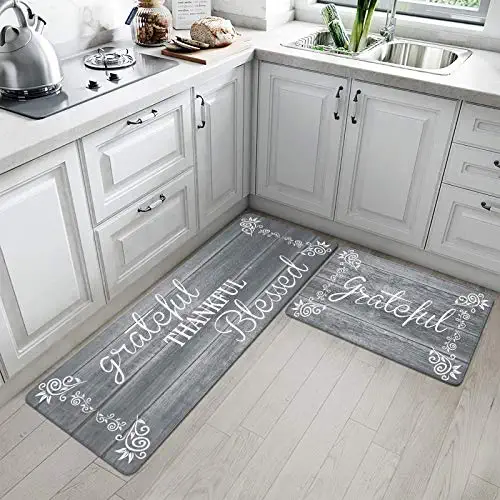 51ivV1Ke1IL. AC  - HEBE Anti Fatigue Kitchen Rug Set 2 Pieces Cushioned Kitchen Floor Mats Set Comfort Heavy Duty Standing Mats Waterproof Non Slip Kitchen Rugs and Runner Sets, Grey