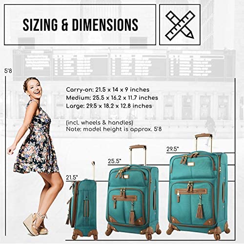 51jslnGWaFL. AC  - Steve Madden Designer Luggage Collection - 3 Piece Softside Expandable Lightweight Spinner Suitcase Set - Travel Set includes 20 Inch Carry on, 24 Inch & 28-Inch Checked Suitcases (Harlo Teal Blue)