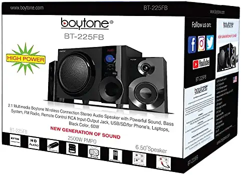 51kVgml7XSL. AC  - Boytone BT-225FB Wireless Bluetooth Stereo Audio Speaker Bookshelf System, Powerful Bass, Treble, Clear Sound, FM Radio, USB/SD/RCA Input, Output, for Phone's, Laptops, DVD Player, 60W
