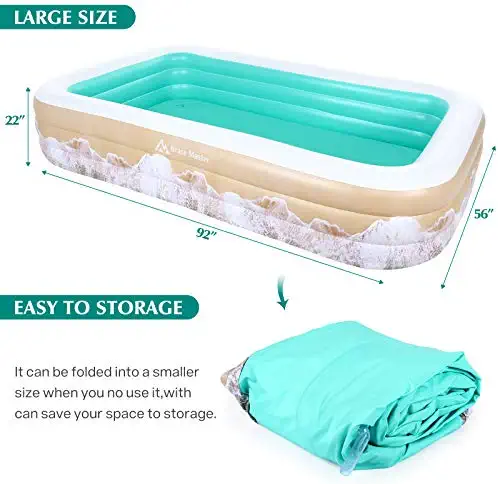 51m vB2x83L. AC  - Brace Master Inflatable Swimming Pool, Blow Up Pool, 95" x 56" x 22" Family Kiddie Pools, Ages 3+, Full-Sized Inflatable Pool for Kids, Adults, Outdoor, Garden, Backyard, Green