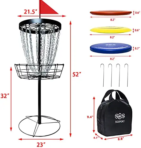 51tXreXS8nL. AC  - SGSPORT Disc Golf Basket with Discs | Portable Disc Golf Target with Heavy Duty 24-Chains Disc Golf Course Basket, Come with 6pcs Disc Golf Discs with Carry Bag
