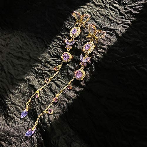 51uODU7O1xL. AC  - fxmimior Long Tassels Butterfly Earrings Dainty Silver Drop Earrings Statement Charm Earring Purple Rhinestones Crystals Body Jewelry for Women and Girls