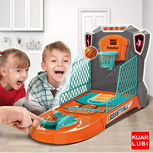 51xYtpgoC1L. AC  - KUARLUBI Basketball Shooting Game Toy, Desktop Table Basketball Games Set with Basketball Court, Move Basket, Light and Score Fun Sports Novelty Toy for Birthday Gifts