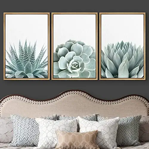 51yiKGt6fuL. AC  - wall26 Framed Wall Art Print Set Green Succulent and Cactus Variety Wilderness Nature Illustrations Modern Art Rustic Closeup Colorful for Living Room, Bedroom, Office - 16"x24"x3 Natural