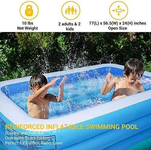 61kYIDVd3LL. AC  - AsterOutdoor Inflatable Swimming Pool Full-Sized Above Ground Kiddle Family Lounge Pool for Adult, Kids, Toddlers, 77" x 55" x 23" Thickened, Blow Up for Backyard, Garden, Party, Blue