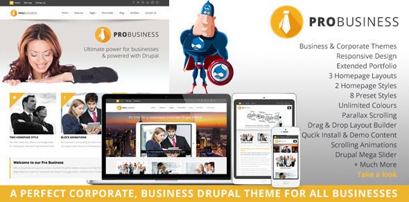corporate preview.  large preview - PROBusiness - Multi Purpose Corporate Drupal Theme