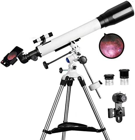 Telescopes for Adults, 70mm Aperture and 700mm Focal Length Professional Astronomy Refractor Telescope for Kids and Beginners – with EQ Mount, 2 Plossl Eyepieces and Smartphone Adapter