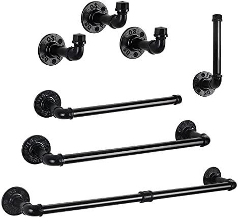 1665266685 41NDPboWOGL. AC  - MOOACE Bathroom Hardware Set 7 Pieces, Industrial Pipe Bath Towel Bar Set, Heavy Duty Wall Mounted Farmhouse Towel Rack Set Include 2 Towel Bars, 2 Toilet Paper Holders and 3 Robe Hooks