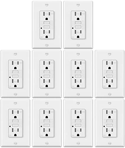 10 Pack – ELECTECK Weather Resistant GFCI Outlet, Outdoor Ground Fault Circuit Interrupter with LED Indicator, 15-Amp Tamper Resistant Receptacle, Decorator Wallplate Included, ETL Certified, White