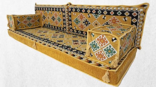 1667172468 51Rm2lJWFNL - Arabic Floor Sofa Seating Set, Yellow Arabic Jalsa, Arabic Majlis, Traditional Arabic Sofa,Oriental Cushions, Floor Cushions,Hookah Lounge