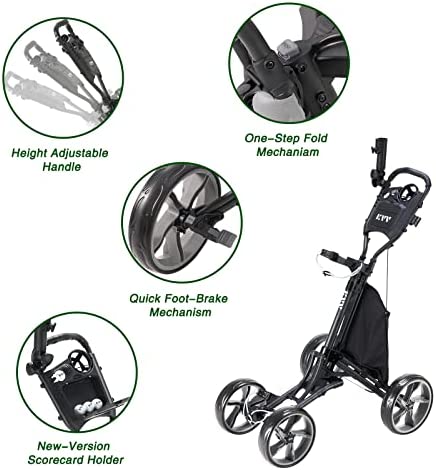 411UWAmZSGL. AC  - KVV 4 Wheel Foldable Golf Push Cart-with Super Strong & Lightweight Aluminum Frame-One Step to Open and Close Cart Seat Attachable