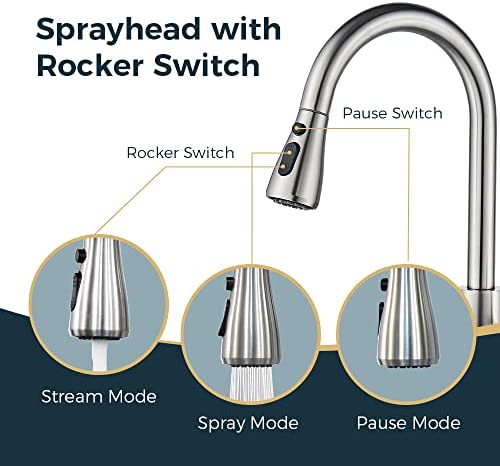 41AzgYUOYuL. AC  - FORIOUS Kitchen Faucet with Pull Down Sprayer Brushed Nickel, High Arc Single Handle Kitchen Sink Faucet with Deck Plate, Commercial Modern rv Stainless Steel Kitchen Faucets, Grifos De Cocina