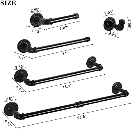 41GHJz5bh8L. AC  - MOOACE Bathroom Hardware Set 7 Pieces, Industrial Pipe Bath Towel Bar Set, Heavy Duty Wall Mounted Farmhouse Towel Rack Set Include 2 Towel Bars, 2 Toilet Paper Holders and 3 Robe Hooks