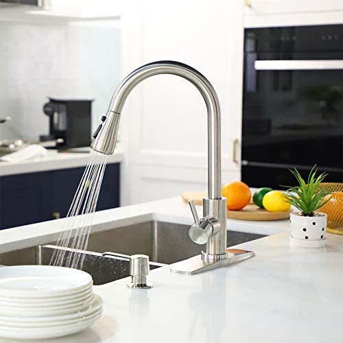 41Mlz7xbb6L. AC  - FORIOUS Kitchen Faucet with Pull Down Sprayer Brushed Nickel, High Arc Single Handle Kitchen Sink Faucet with Deck Plate, Commercial Modern rv Stainless Steel Kitchen Faucets, Grifos De Cocina