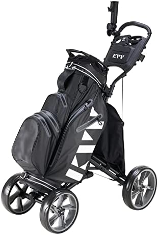 41PhbZXpnZL. AC  - KVV 4 Wheel Foldable Golf Push Cart-with Super Strong & Lightweight Aluminum Frame-One Step to Open and Close Cart Seat Attachable