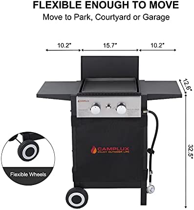 41PyfHSF9nL. AC  - Flat Top Grill, Camplux Outdoor Gas Griddle Grill Combo 2 Burner with Lid,Black