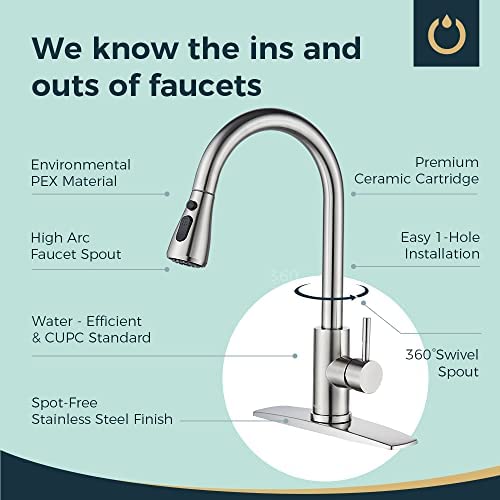 41Q31PF0lGL. AC  - FORIOUS Kitchen Faucet with Pull Down Sprayer Brushed Nickel, High Arc Single Handle Kitchen Sink Faucet with Deck Plate, Commercial Modern rv Stainless Steel Kitchen Faucets, Grifos De Cocina