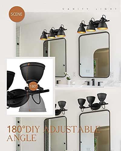 41lCPfDRsYL. AC  - Audickic Industrial Bathroom Vanity Lamp, 3-Light Wall Mounted Vanity Lighting Fixture Over Mirror, Black Metal Frame, AD-2152-3W