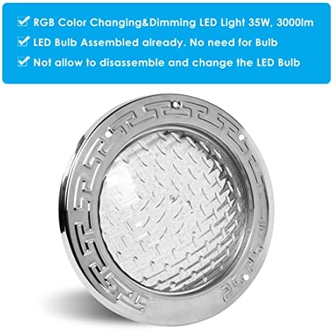 51Cl qhwg5L. AC  - HQUA PN01DC 120V AC LED RGBW Color Change Inground Pool Light, 10 Inch 35W 3000lm (300W Incandescent Equivalent), with 100” Cord, Transformer Included, UL Listed, Fit for 10" Large Wet Niches.