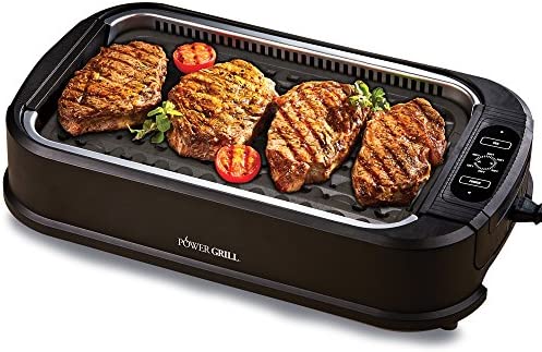 51FCfSP9XDL. AC  - Power XL Smokeless Electric Indoor Removable Grill and Griddle Plates, Nonstick Cooking Surfaces, Glass Lid, 1500 Watt, 21X 15.4X 8.1, black