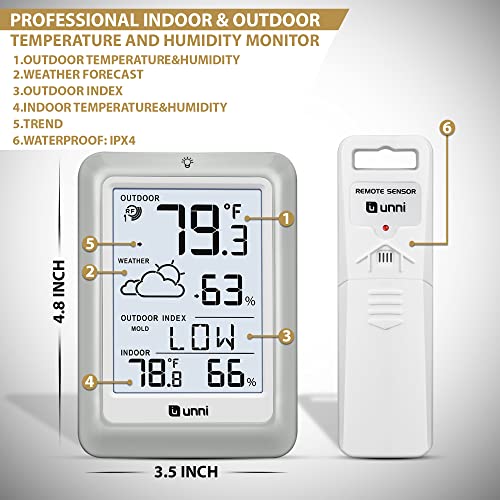 51Oi9guc2aL - Indoor Outdoor Thermometer Hygrometer Wireless Weather Station, Temperature Humidity Monitor Battery Powered Inside Outside Thermometer with 330ft Range Remote Sensor and Backlight Display