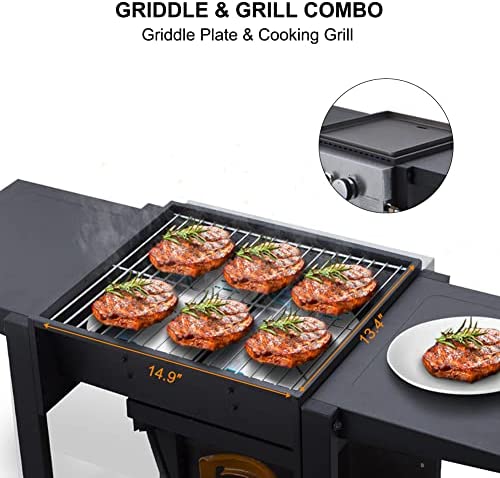 51PW7 cn3tL. AC  - Flat Top Grill, Camplux Outdoor Gas Griddle Grill Combo 2 Burner with Lid,Black