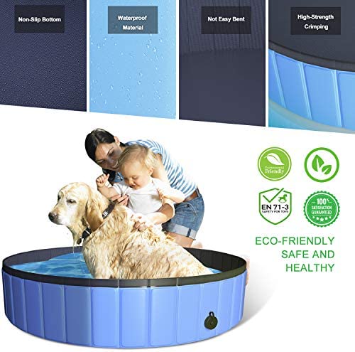 51Pj9YxpTcL. AC  - TNELTUEB Pet Swimming Pool for Large Dogs, 63"x12" Collapsible Dog Pool with Pet Brush Dog Chew Toy, Foldable Kiddie Pool Plastic Pet Bathing Tub, Outdoor Swimming Pool for Kids and Dogs Cats - Blue