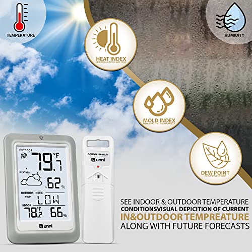 51UKfJaJiaL - Indoor Outdoor Thermometer Hygrometer Wireless Weather Station, Temperature Humidity Monitor Battery Powered Inside Outside Thermometer with 330ft Range Remote Sensor and Backlight Display