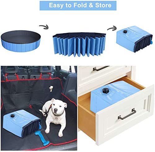 51q3SuK u2L. AC  - TNELTUEB Pet Swimming Pool for Large Dogs, 63"x12" Collapsible Dog Pool with Pet Brush Dog Chew Toy, Foldable Kiddie Pool Plastic Pet Bathing Tub, Outdoor Swimming Pool for Kids and Dogs Cats - Blue