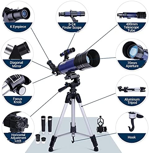 51uzt22mMVS. AC  - Telescopes for Astronomy Adults, 70mm Aperture 400mm Focal Length Refractor Telescope for Beginners Kids, Portable Telescope with Backpack Tripod Phone Adapter