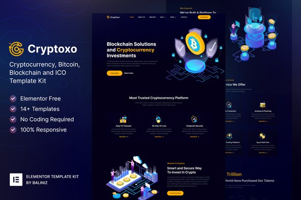 cover - Cryptoxo – Cryptocurrency Blockchain & Bitcoin Elementor Template Kit